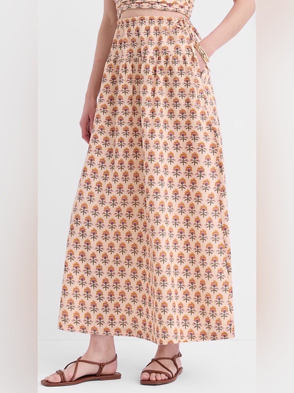 LOFT Beach Garden Linen Cotton Drawstring Maxi Pocket Skirt Size Medium